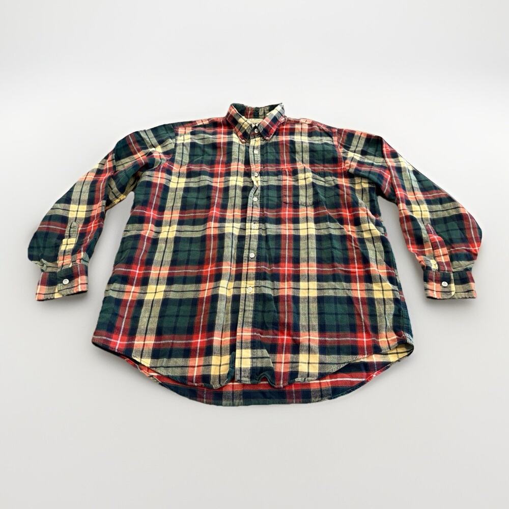 Vintage 80s L.L.Bean Mens Multicolor Plaid Button Up Long Sleeve Shirt L USA